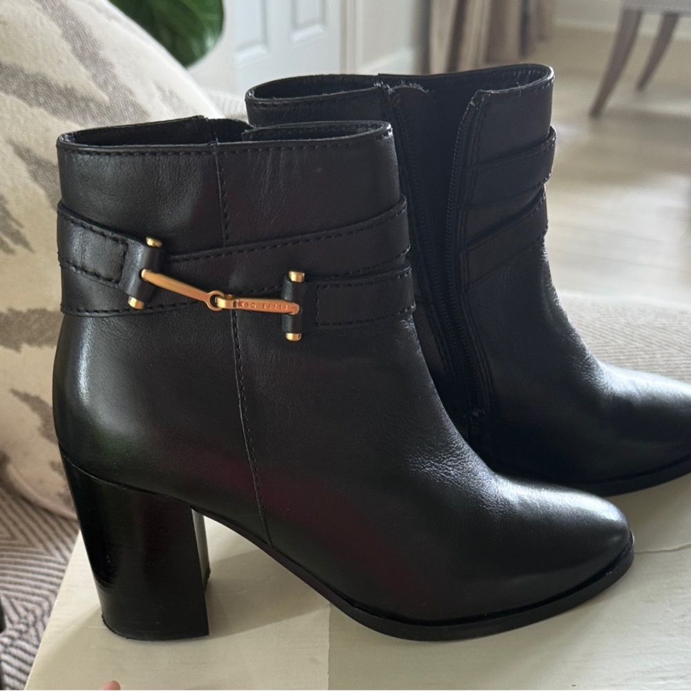 Ted Baker London Black Ankle Boots with Gold Accent